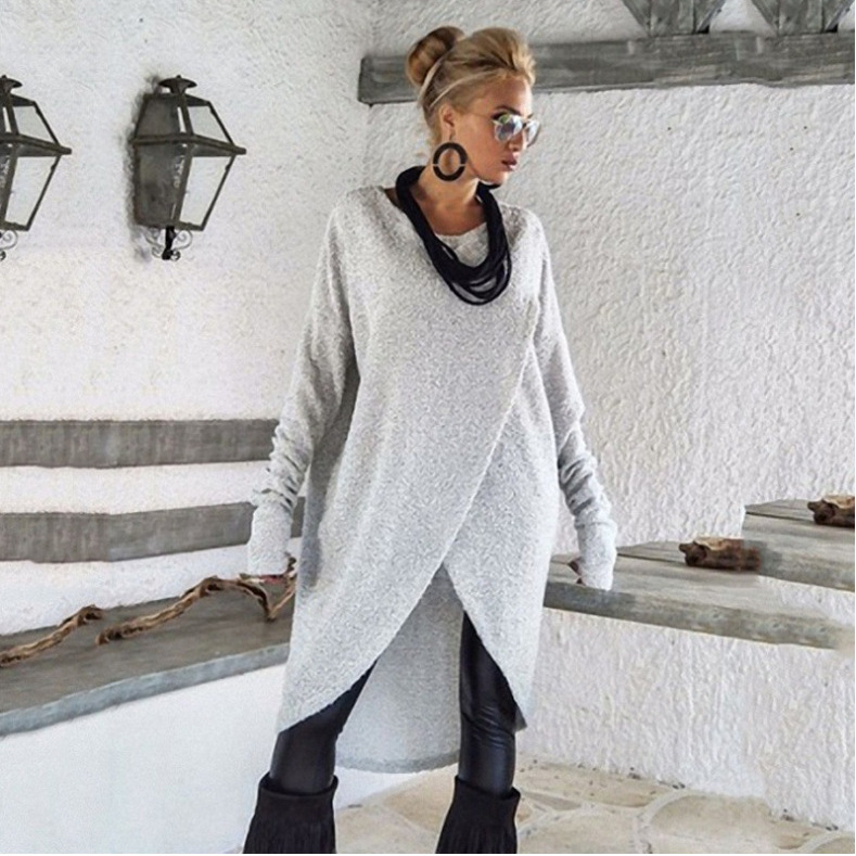 【S-5XL】2025 Autumn/Winter New Solid Color Knit Sweater Dress with Slit