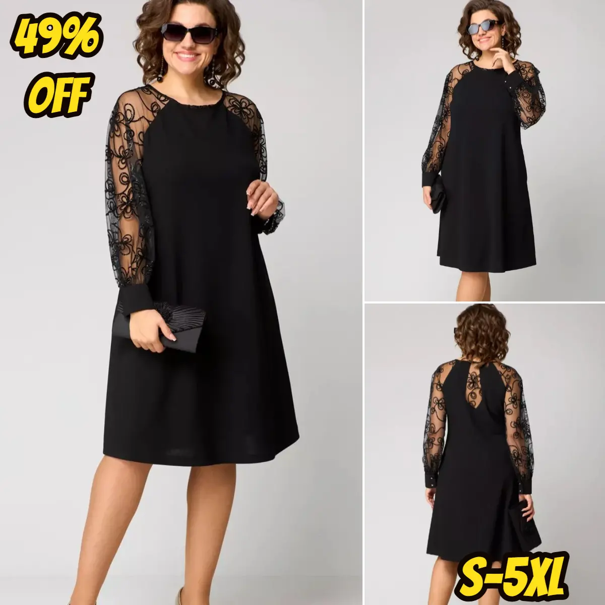 👑[S-5XL]👗2025 Autumn and Winter New Elegant Black Sexy Lace Dress