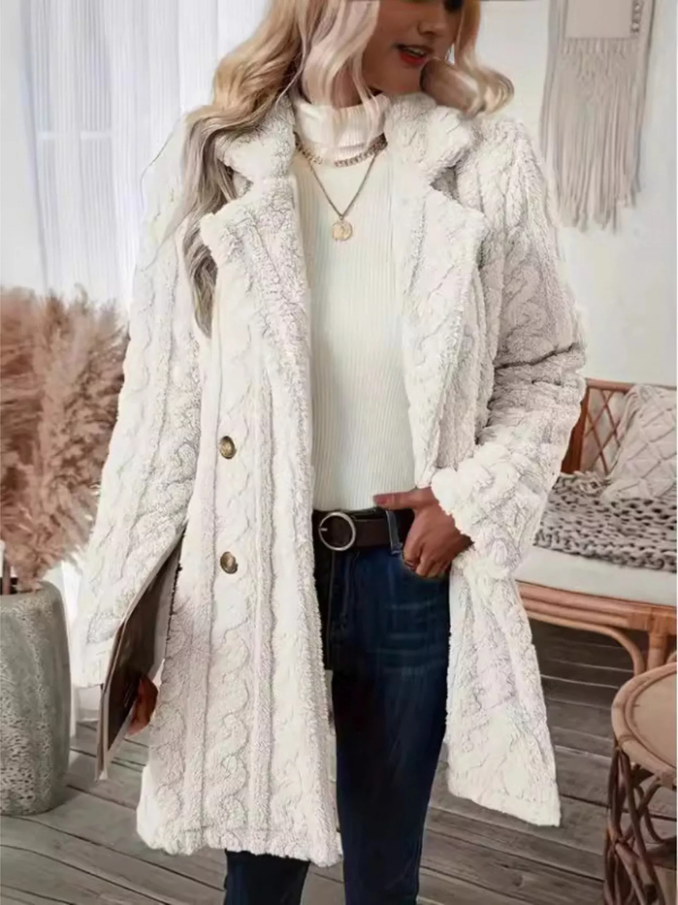 2026 Autumn and Winter New Style Plush Warm Double-Breasted Button Wool Coat