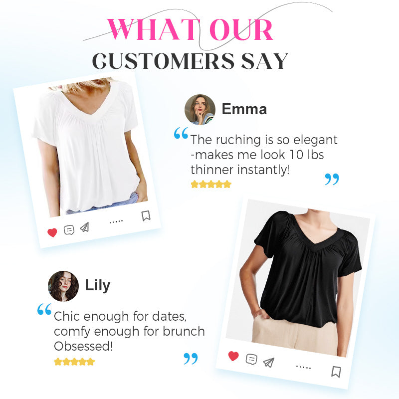 🎁Hot Sale 50% OFF⏳Women's Casual Pleated V-Neck Short-Sleeve Top