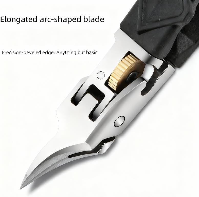 Black Anti-Slip Grip Gear Lock Nail Clipper Set with Ultra-Sharp Tips for Precise Access to Nail Grooves