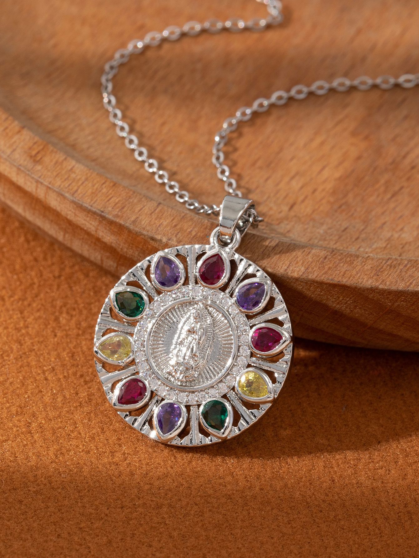 Artistic and retro Virgin Mary necklace