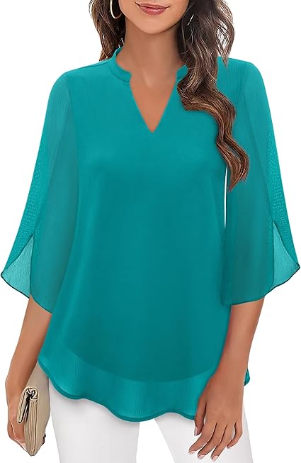 Women's Casual Long Sleeve Tops V Neck T Shirts Bell Sleeve Shirts