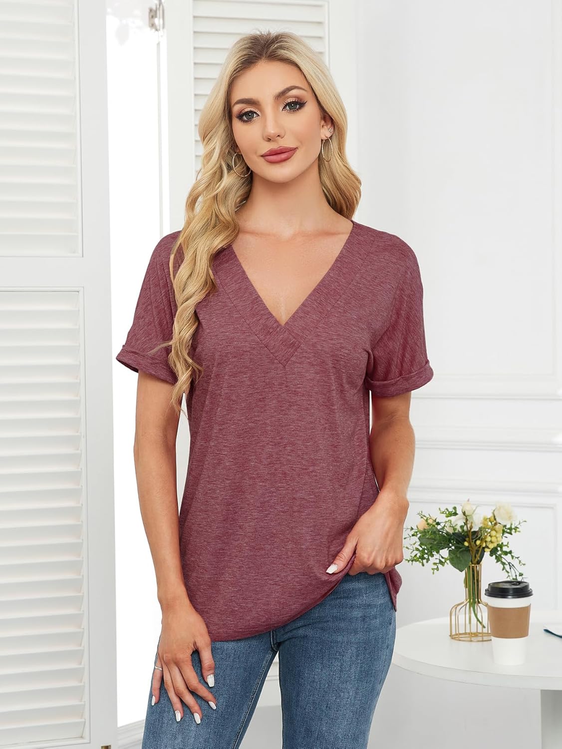 zeile Womens Summer Tops V Neck T Shirts 2025 Short Sleeve Lightweight Soft Fashion Casual Outfits Tee