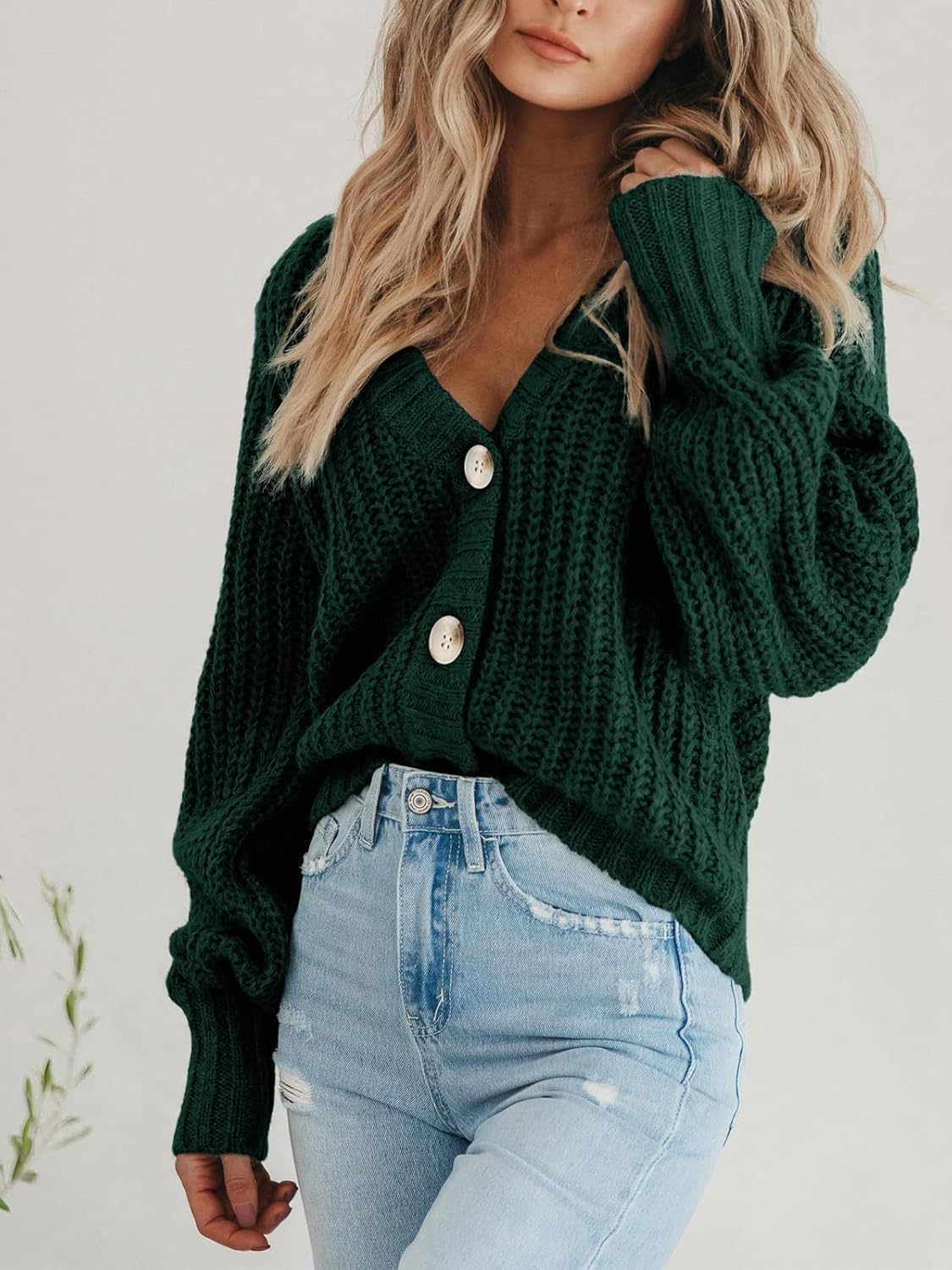 Women's Chunky Knit Cardigan Sweater Long Sleeve Button Loose Cardigan Jacket
