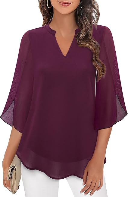 Women's Casual Long Sleeve Tops V Neck T Shirts Bell Sleeve Shirts