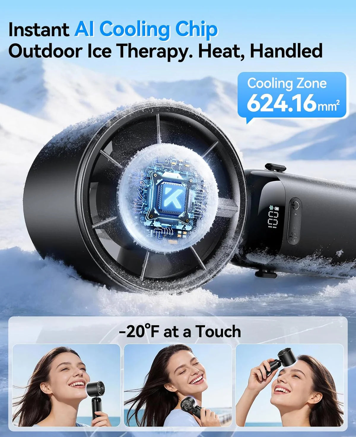 Alpa FrostFace™ | Instant Skin Cooling Fan | Drop to 59°F in Seconds