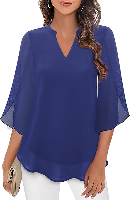 Women's Casual Long Sleeve Tops V Neck T Shirts Bell Sleeve Shirts