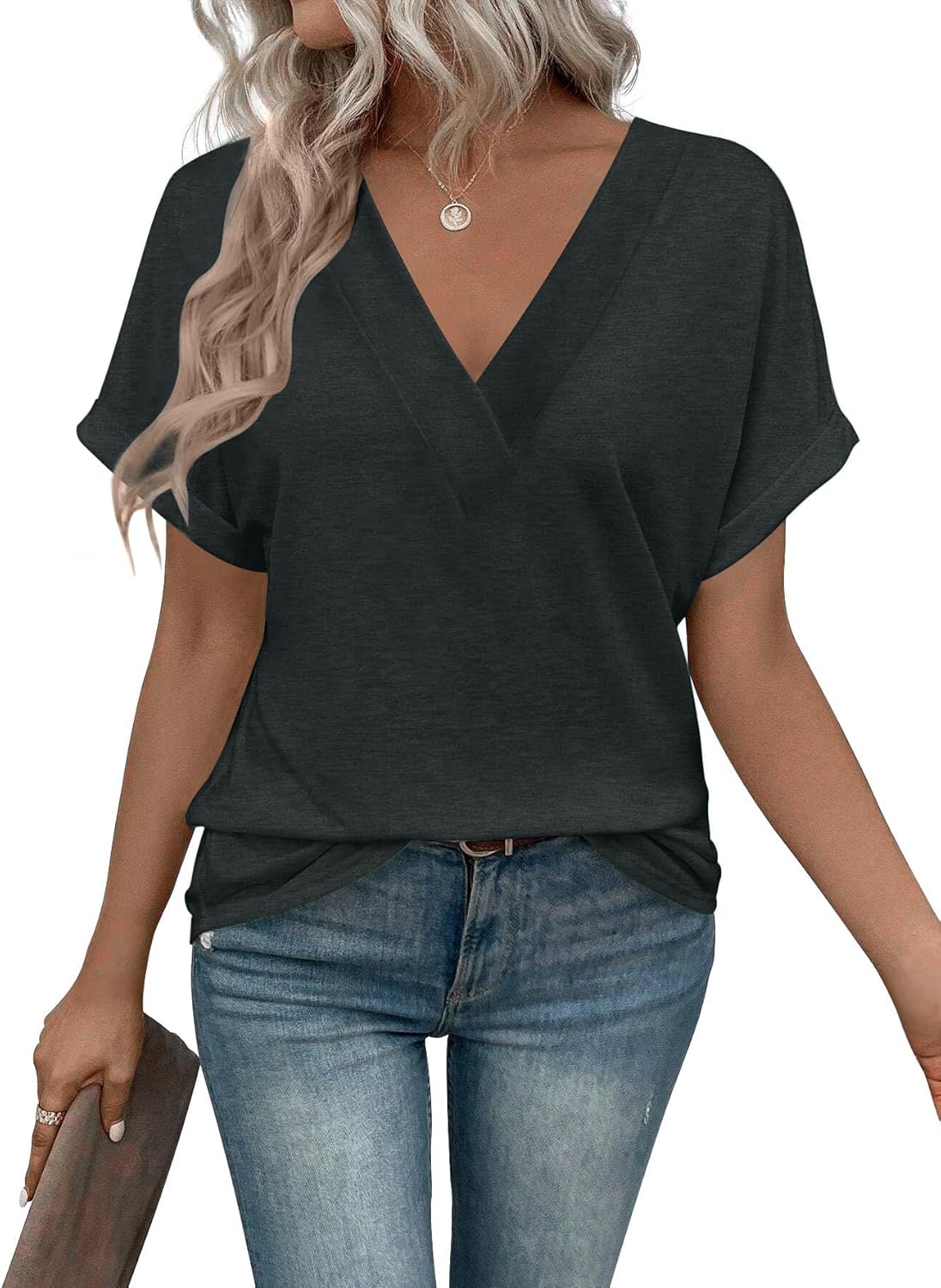 zeile Womens Summer Tops V Neck T Shirts 2025 Short Sleeve Lightweight Soft Fashion Casual Outfits Tee