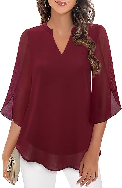 Women's Casual Long Sleeve Tops V Neck T Shirts Bell Sleeve Shirts