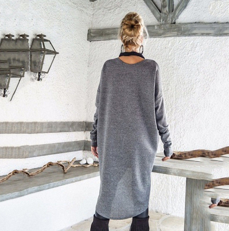 【S-5XL】2025 Autumn/Winter New Solid Color Knit Sweater Dress with Slit