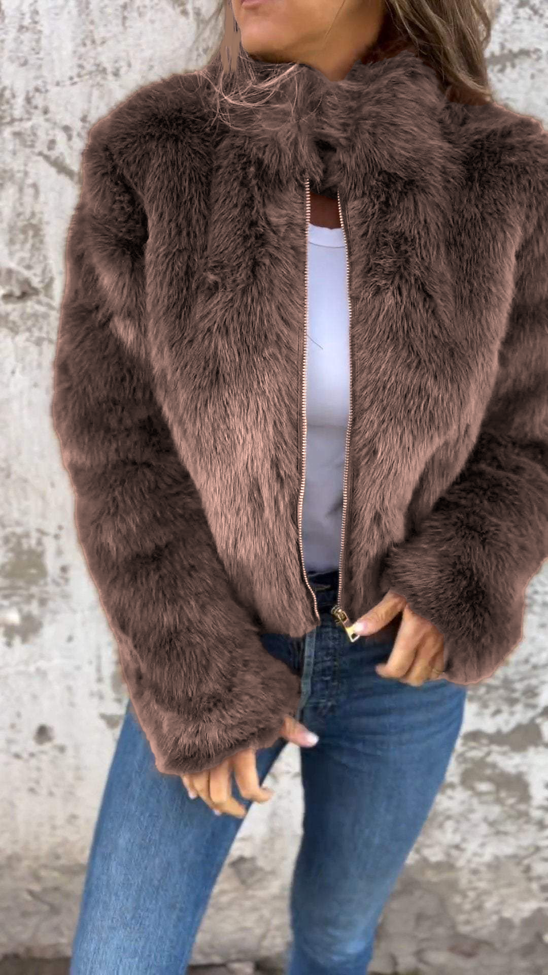 🎄Christmas Sale🔥 Women's High Collar Fur Zipper Casual Jacket