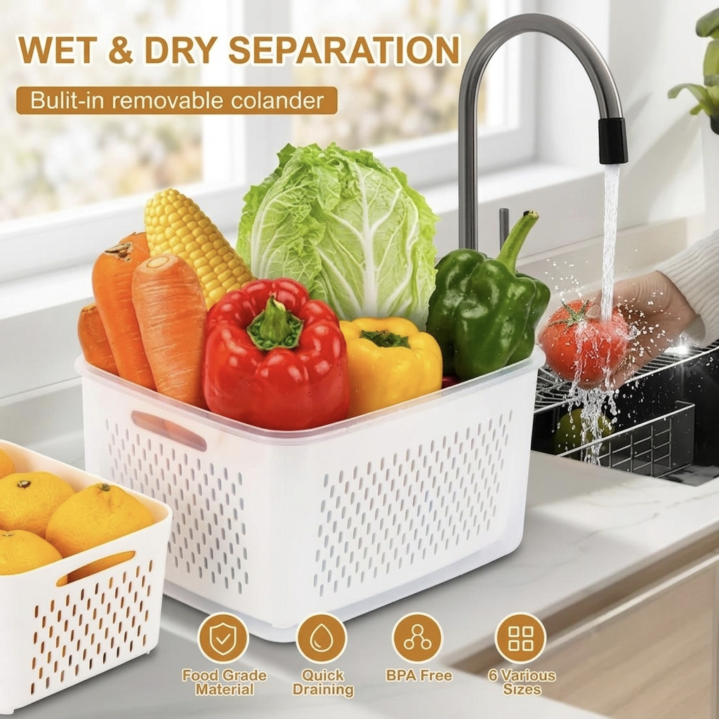 The Ultimate 3-6pc Fridge Organizer Set - Keep Food Fresh 3x Longer! 🥬✨