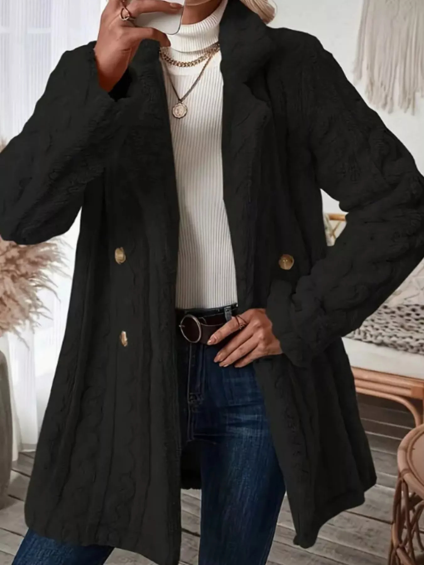2026 Autumn and Winter New Style Plush Warm Double-Breasted Button Wool Coat