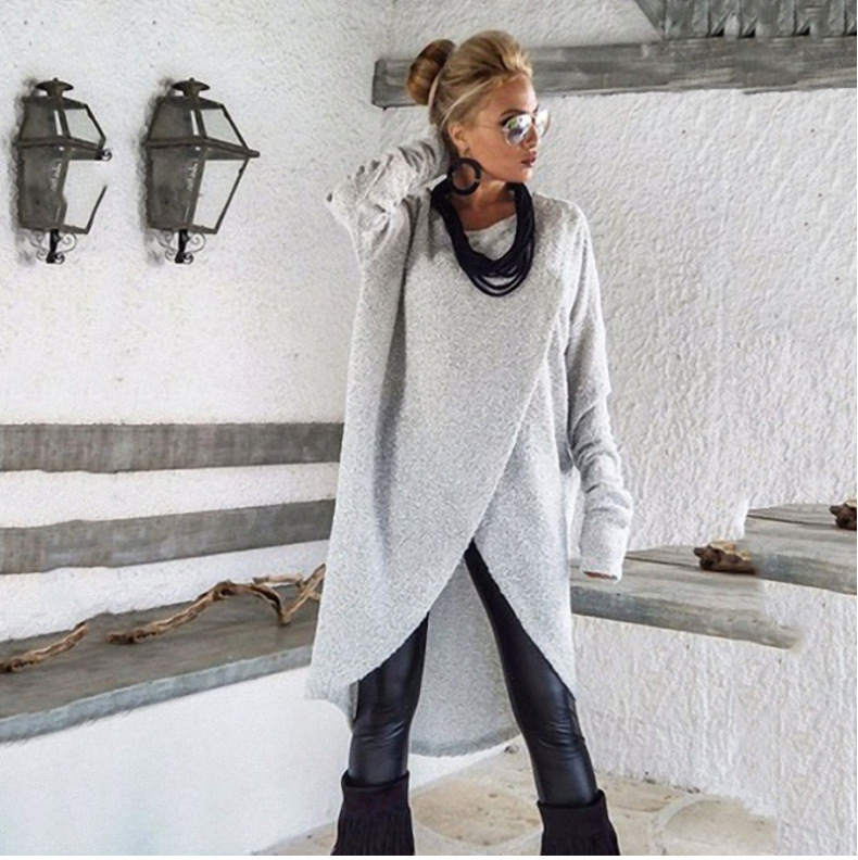 【S-5XL】2025 Autumn/Winter New Solid Color Knit Sweater Dress with Slit