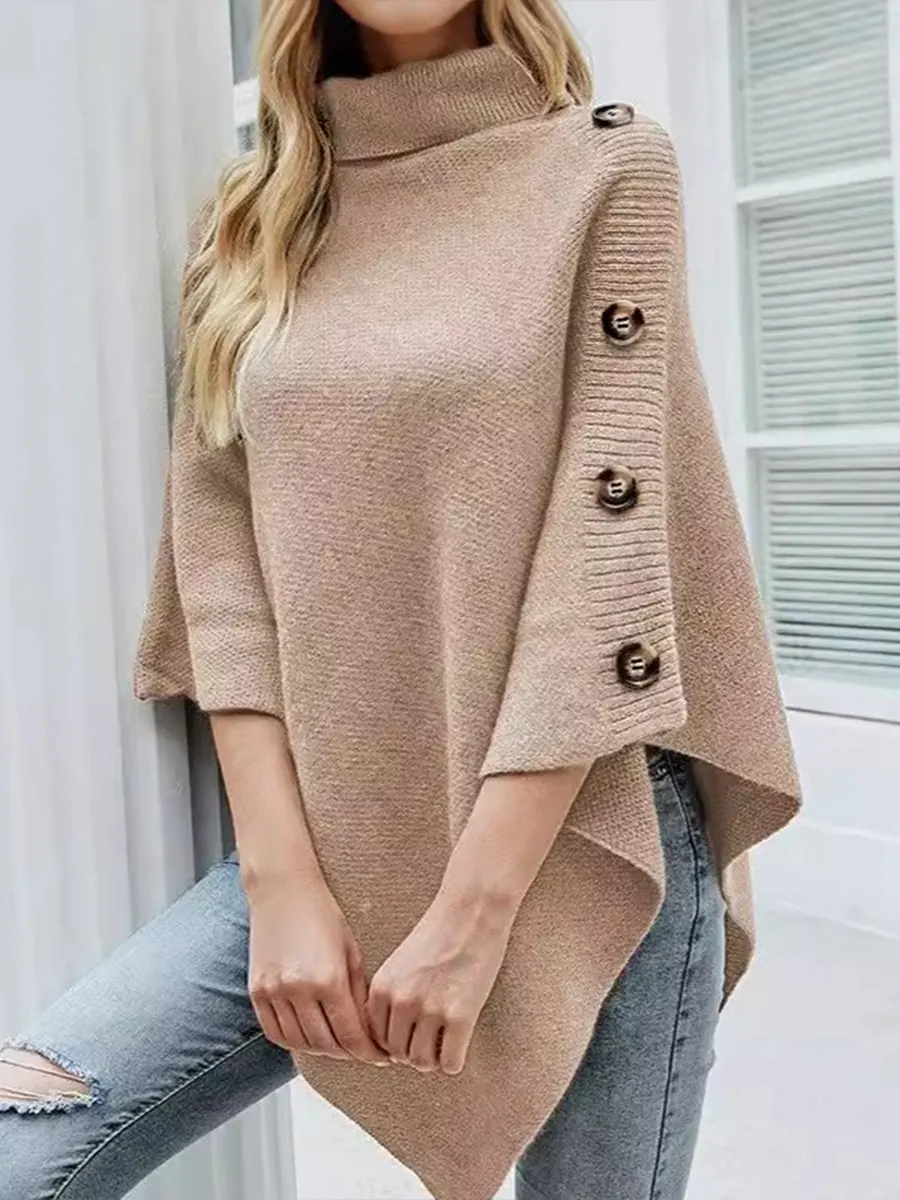 【One Size Fits All】 2025 Autumn/Winter New Solid Color Turtleneck Knit Cardigan