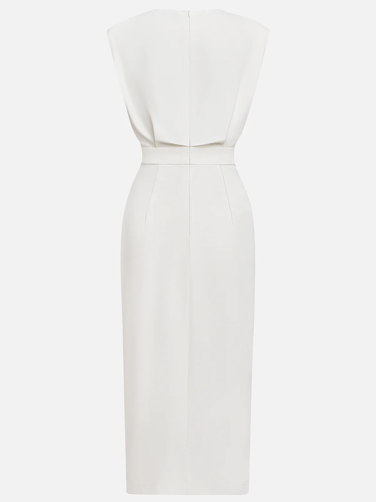 Solid Color Button Slit Crew Neck Sheath Midi Dress
