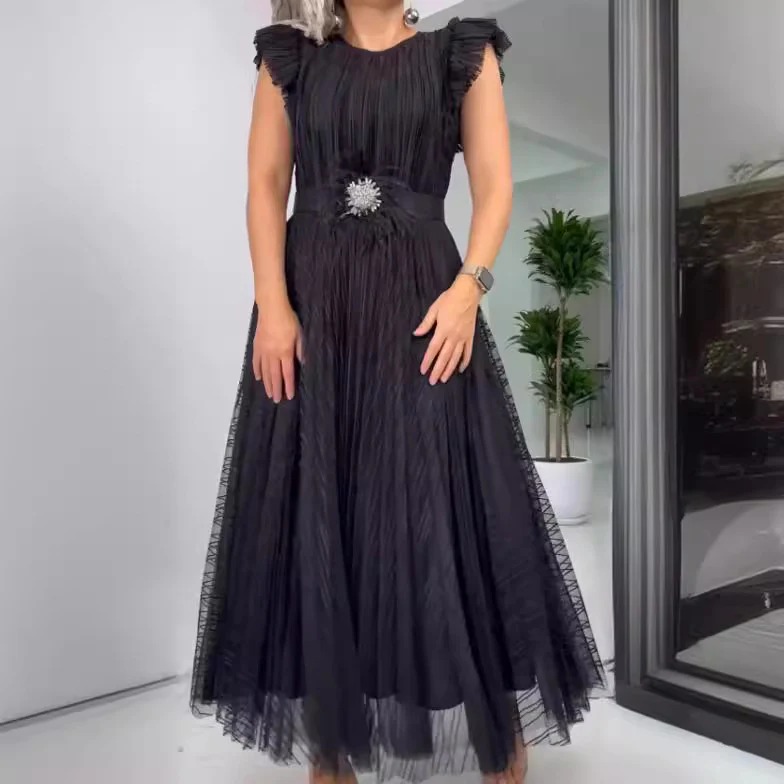 [S-5XL]2025 European and American new simple solid color lace dress