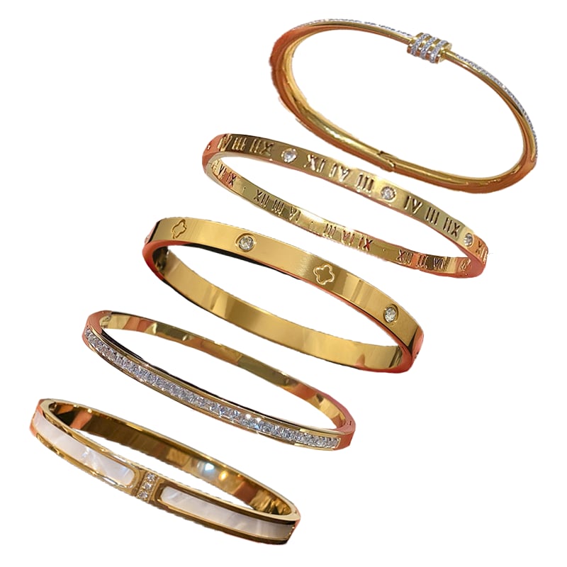 5-Piece Elegant Stainless Steel Bracelet Set,  Fashionable Classic Design & Fade-Resistant