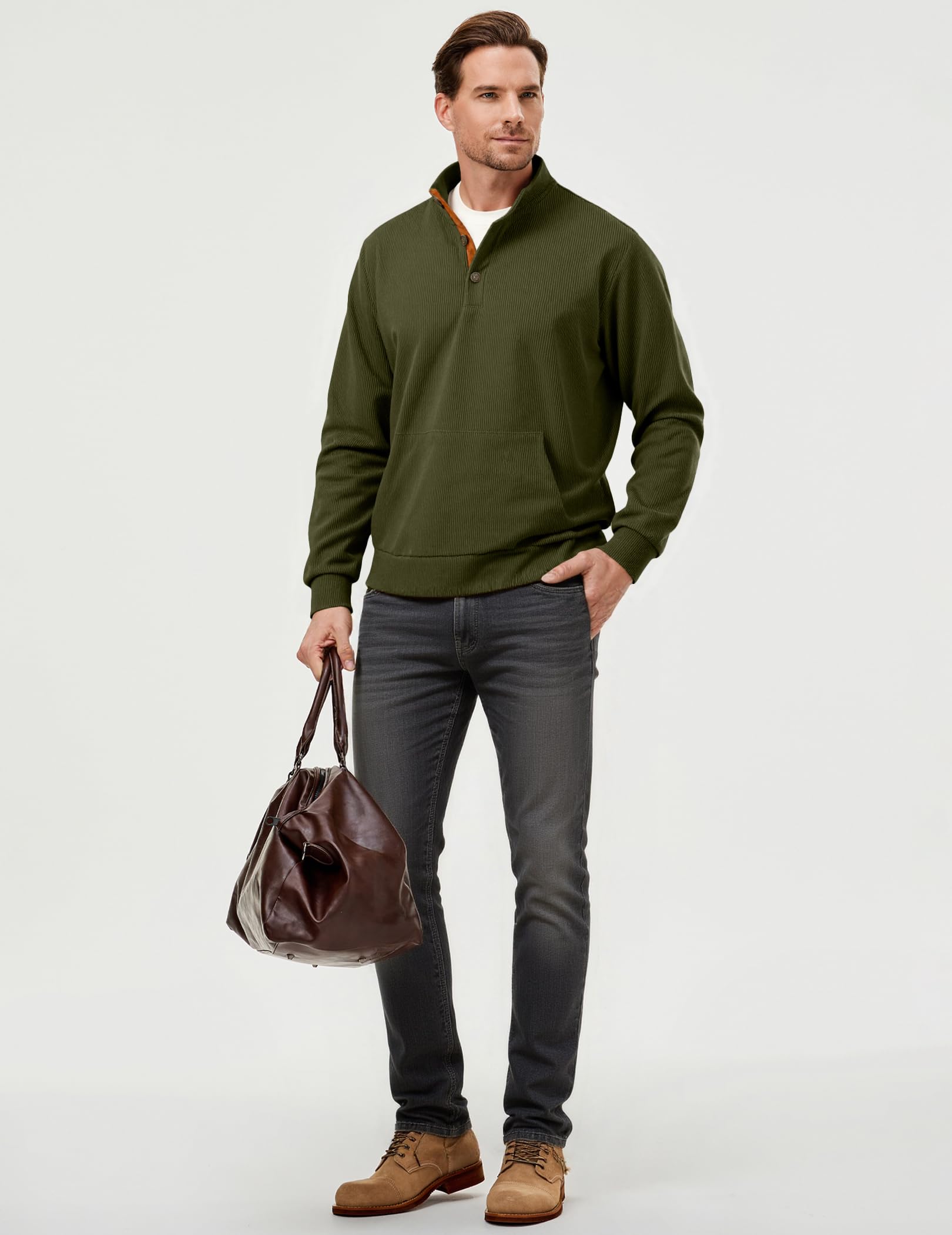2025 Clearance Sale - Men's Outdoor Casual Stand Collar Pocket Cashmere Button Long Sleeve Sweater