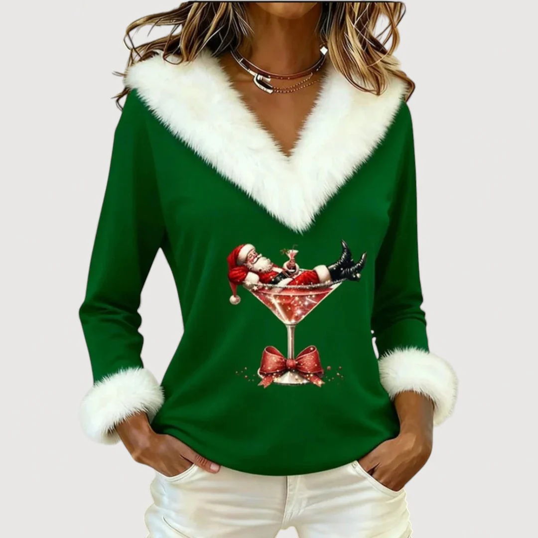 2025 Women's Warm and Comfortable Christmas Top, Christmas V-neck Shirt