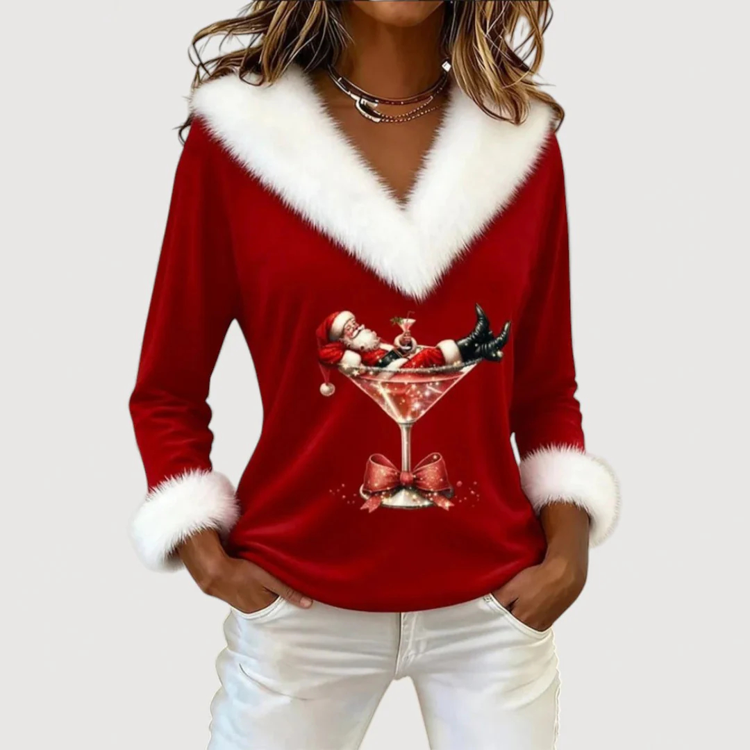 2025 Women's Warm and Comfortable Christmas Top, Christmas V-neck Shirt