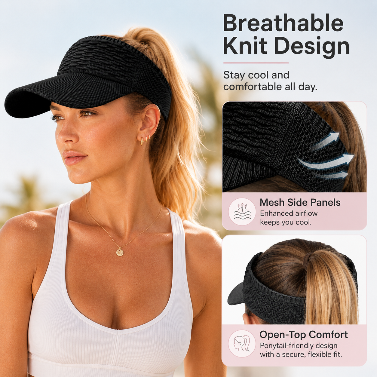 Women's High Ponytail Sun Visor Hat for Sun Protection