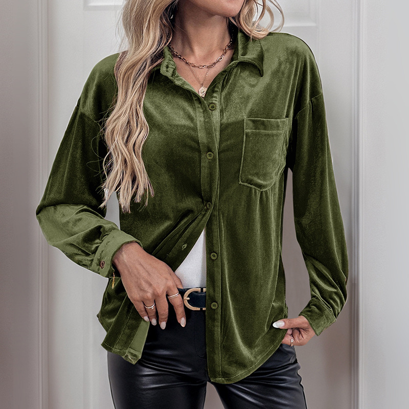 2026 New velvet cardigan single-breasted shirt