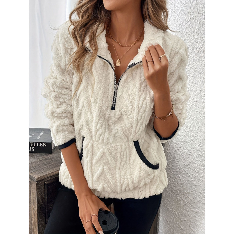 [S-3XL] 2025 Autumn and Winter New Style Solid Color Open Collar Plush Sweatshirt