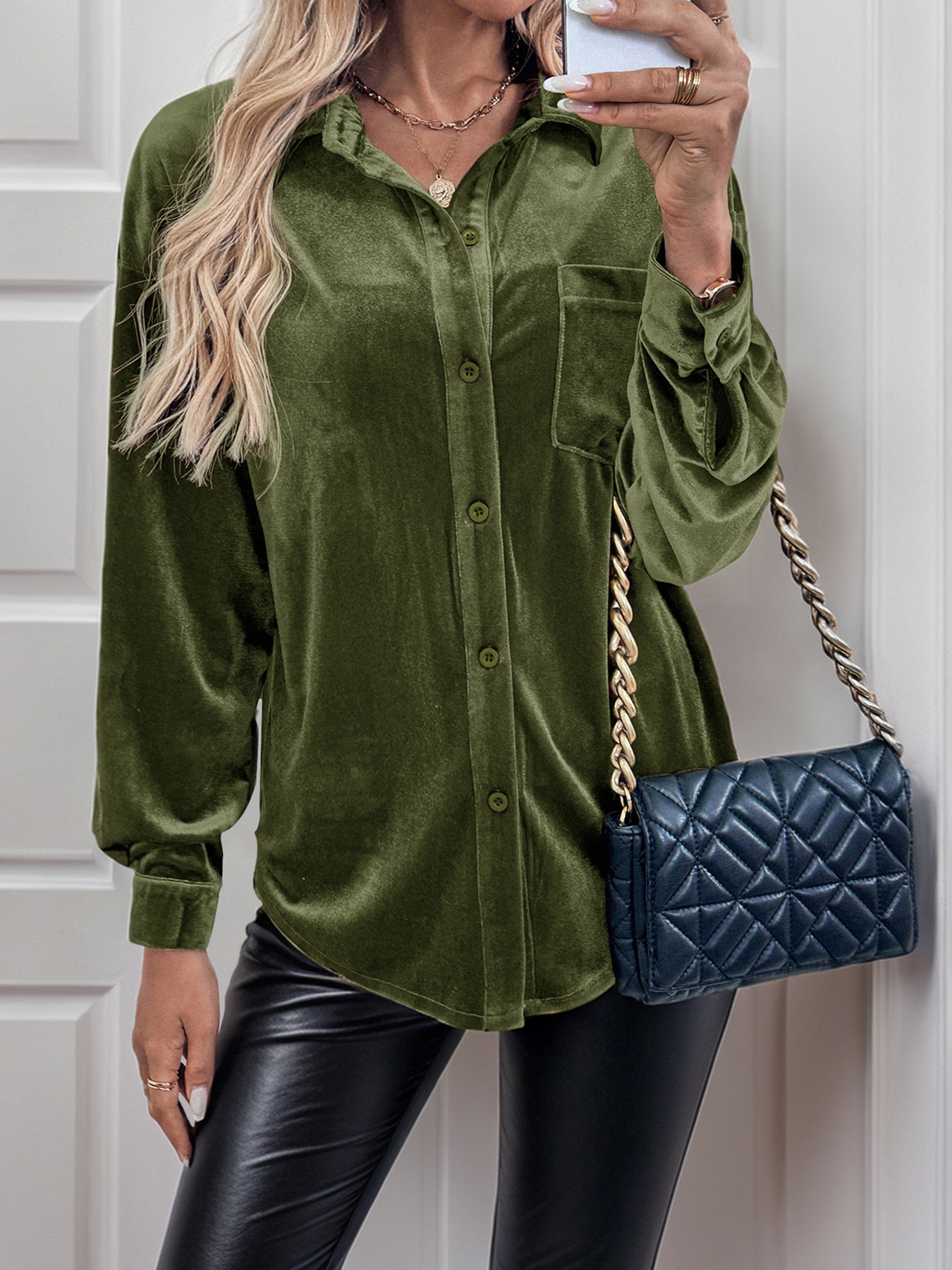 2026 New velvet cardigan single-breasted shirt