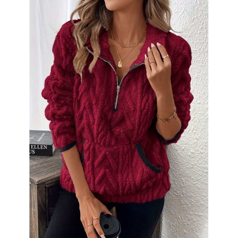 [S-3XL] 2025 Autumn and Winter New Style Solid Color Open Collar Plush Sweatshirt