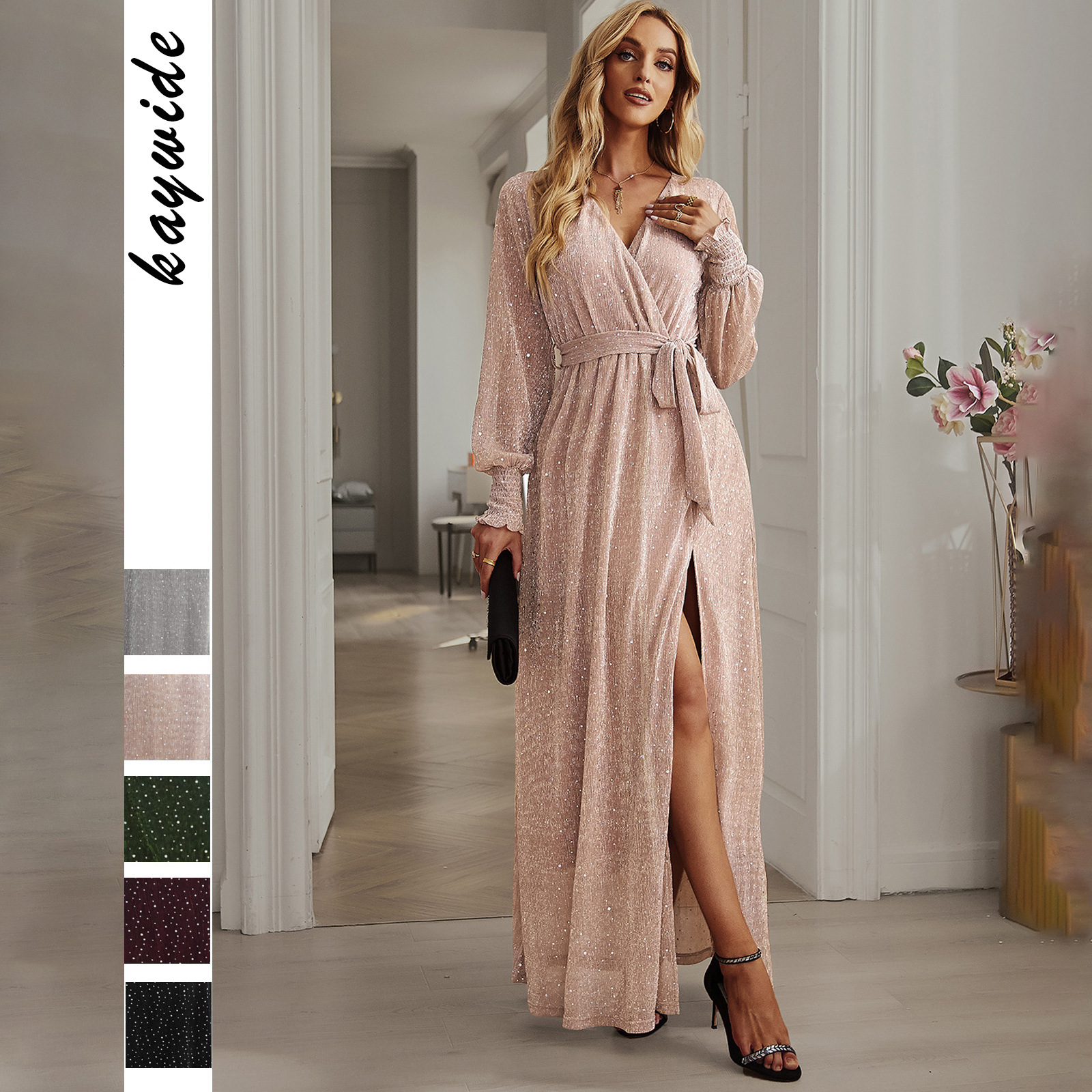Kaikuo Independently Designed 2023 Spring And Summer European And American Amazon Independent Station Slit Sexy Sequin Mesh Dress
