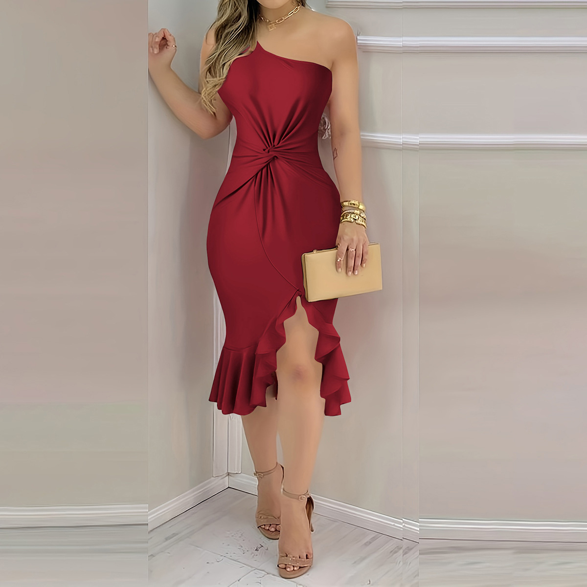 Border Foreign Trade Europe And America 2024 Spring And Summer Women'S Elegant Pure Hip Sleeveless Dress