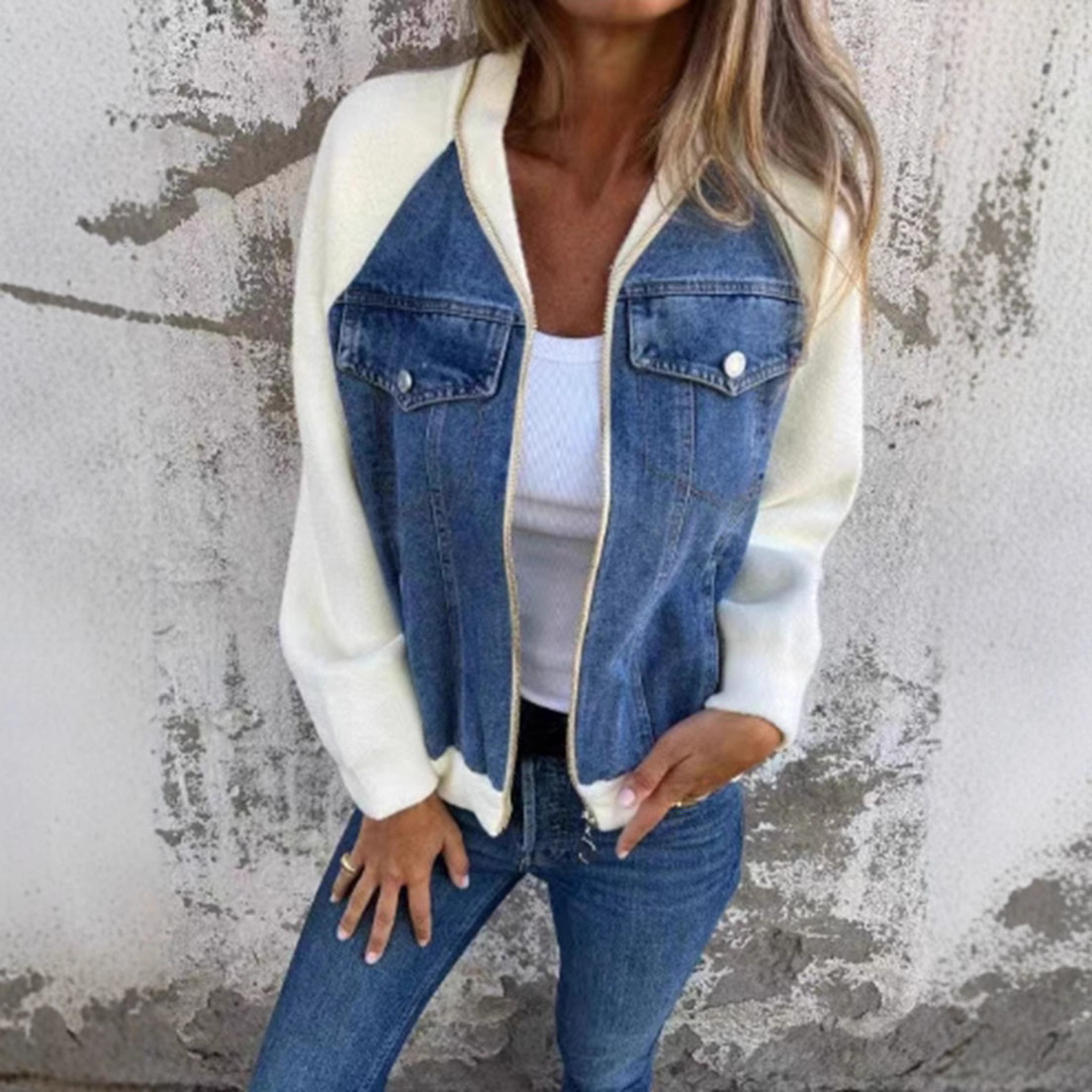 【S-3XL】2025 Autumn and Winter New Fashion Splicing Denim Jacket