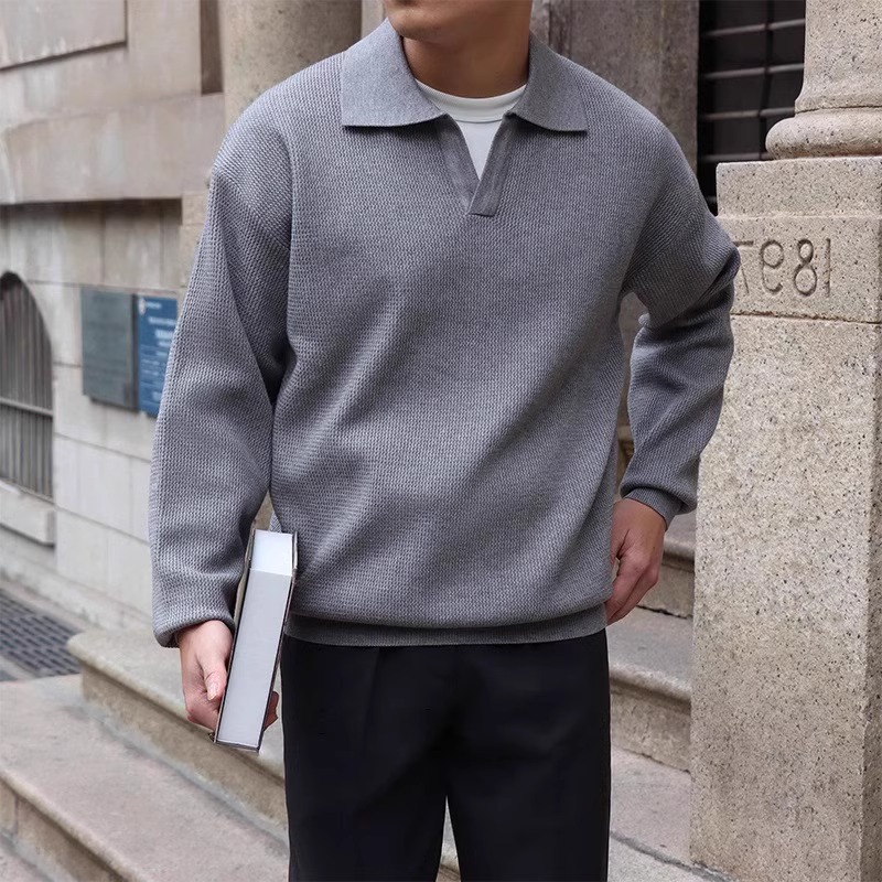 2026 Casual V-neck sweater with lapel neck