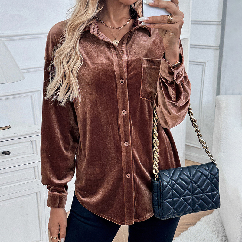 2026 New velvet cardigan single-breasted shirt