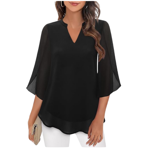 Women's Casual Long Sleeve Tops V Neck T Shirts Bell Sleeve Shirts