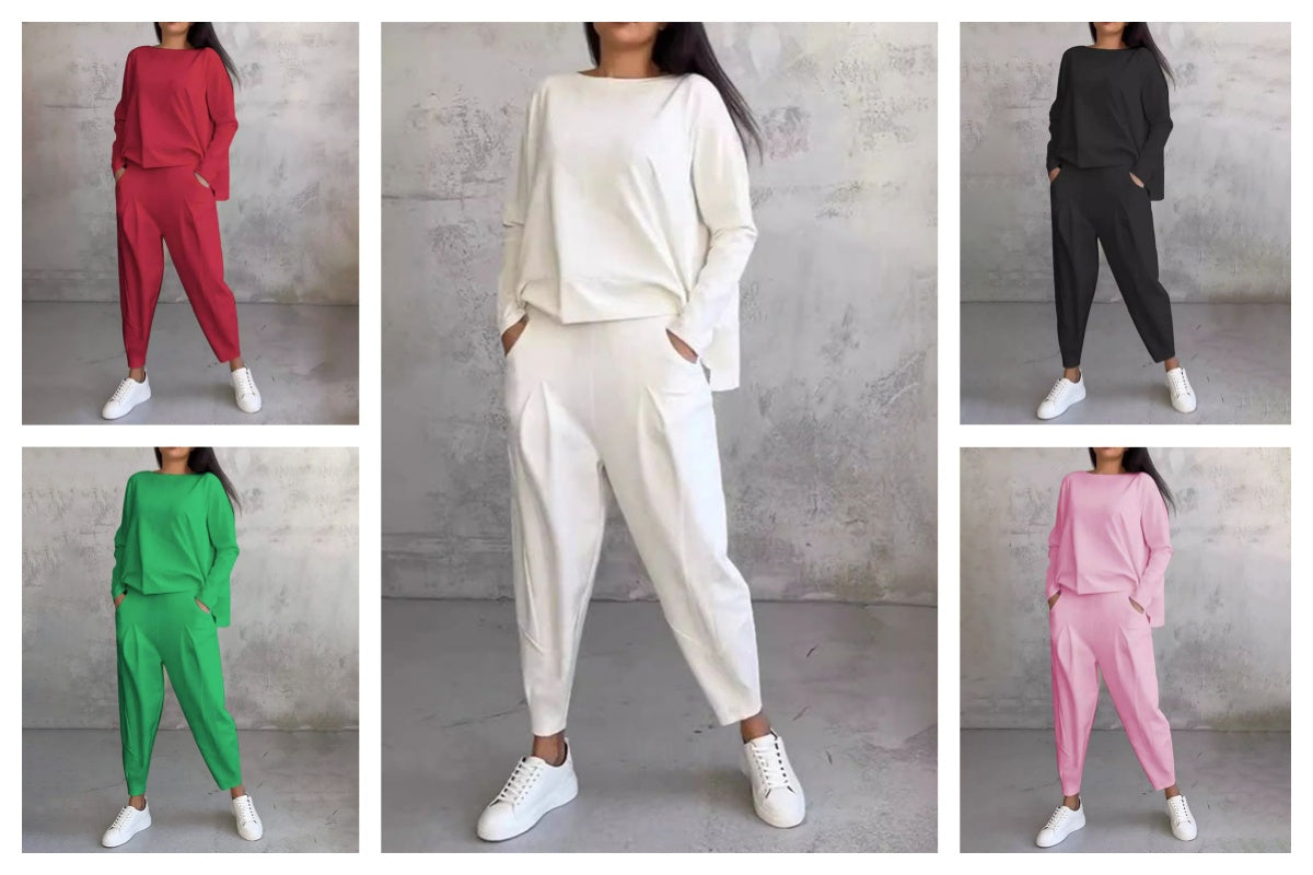 2-piece set with long sleeves and crew neck trousers