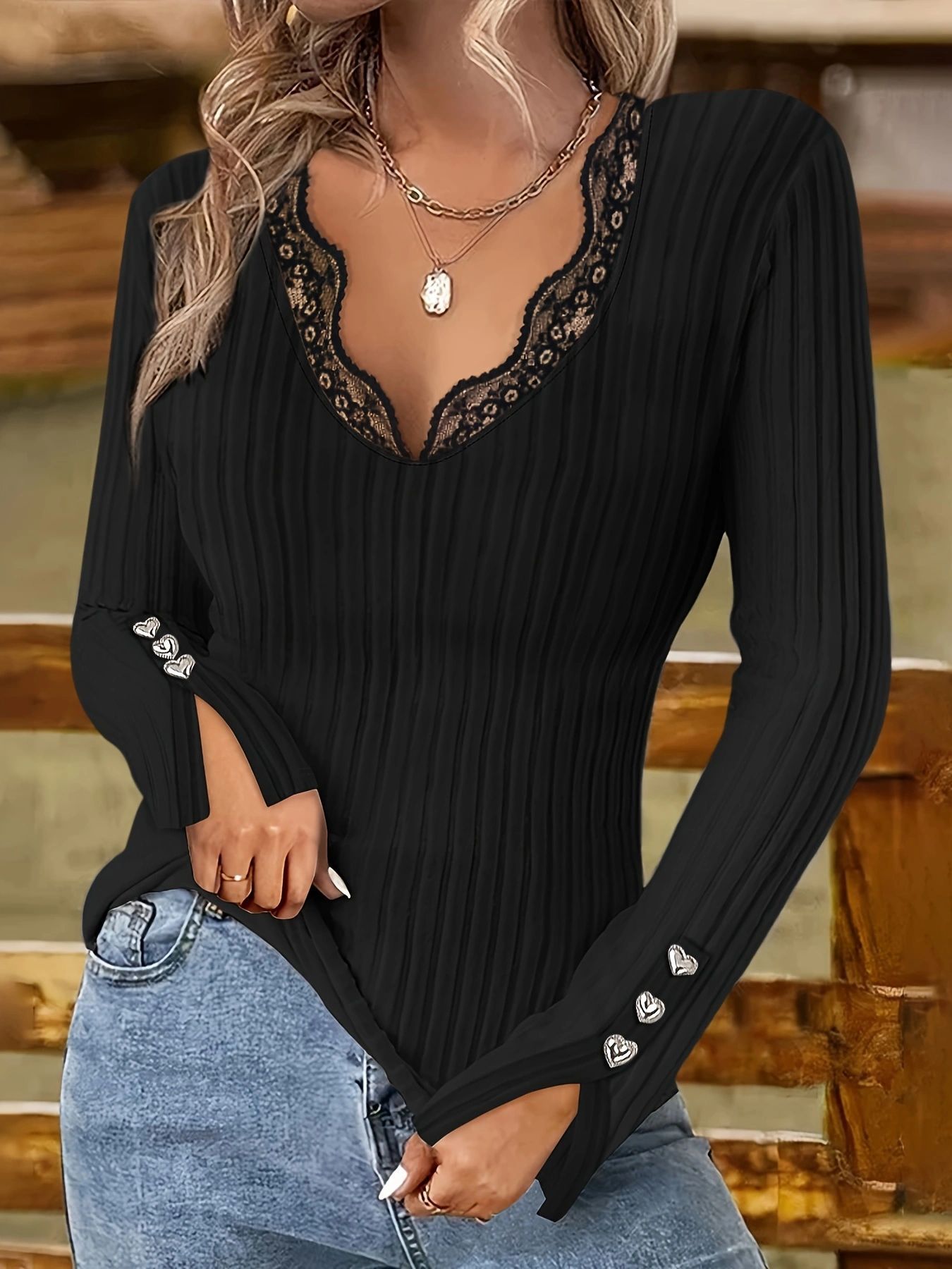 New 2026 casual and versatile solid-color sweatshirt with lace trim.