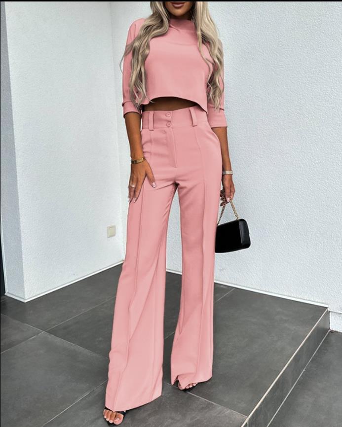 Women's Wide-Leg Commuter Pants with Double Button Front