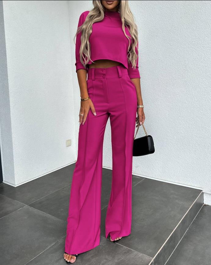Women's Wide-Leg Commuter Pants with Double Button Front