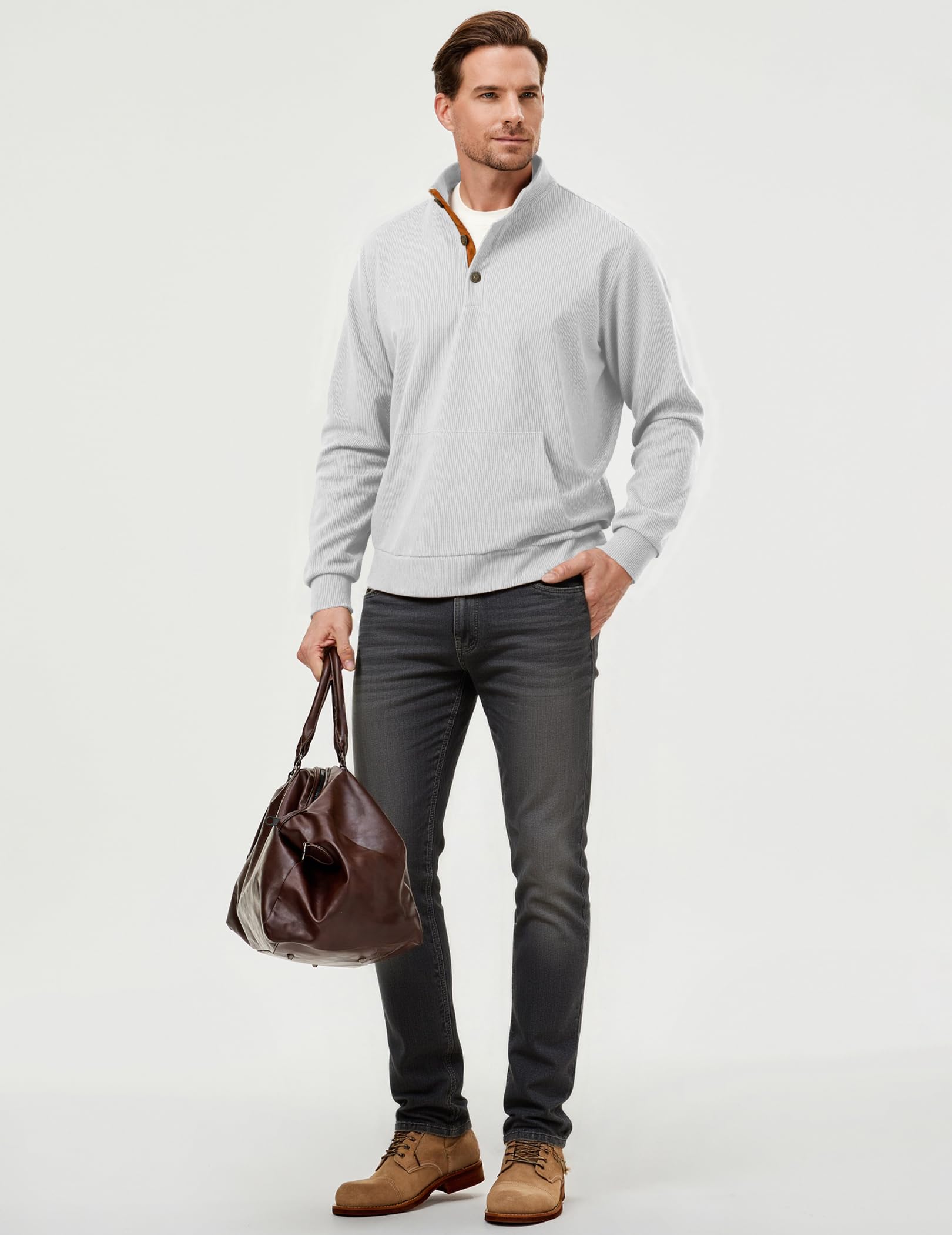 2025 Clearance Sale - Men's Outdoor Casual Stand Collar Pocket Cashmere Button Long Sleeve Sweater