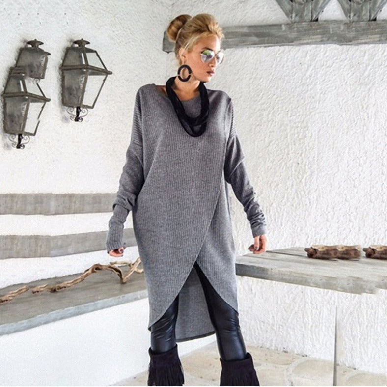 【S-5XL】2025 Autumn/Winter New Solid Color Knit Sweater Dress with Slit