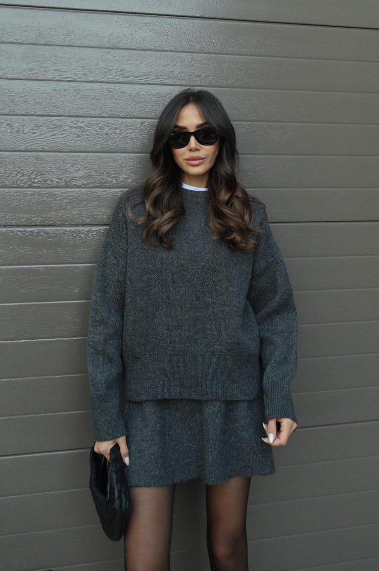 【XS-3XL】2025 Autumn/Winter New Solid Color Casual Versatile Knitted Skirt Set