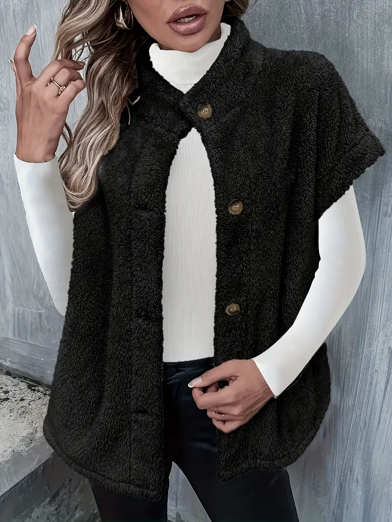 【S-2XL】2025 Autumn/Winter New Solid Color Buttoned Plush Vest Coat