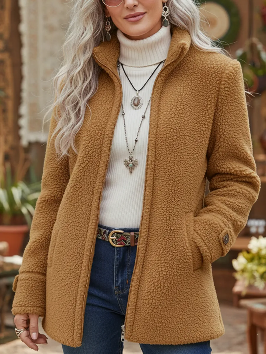 Women's Casual Lambswool Zip-up Jacket