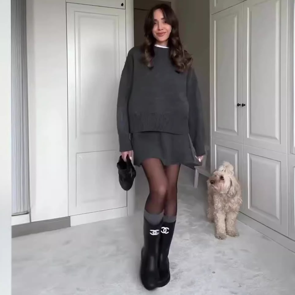 【XS-3XL】2025 Autumn/Winter New Solid Color Casual Versatile Knitted Skirt Set