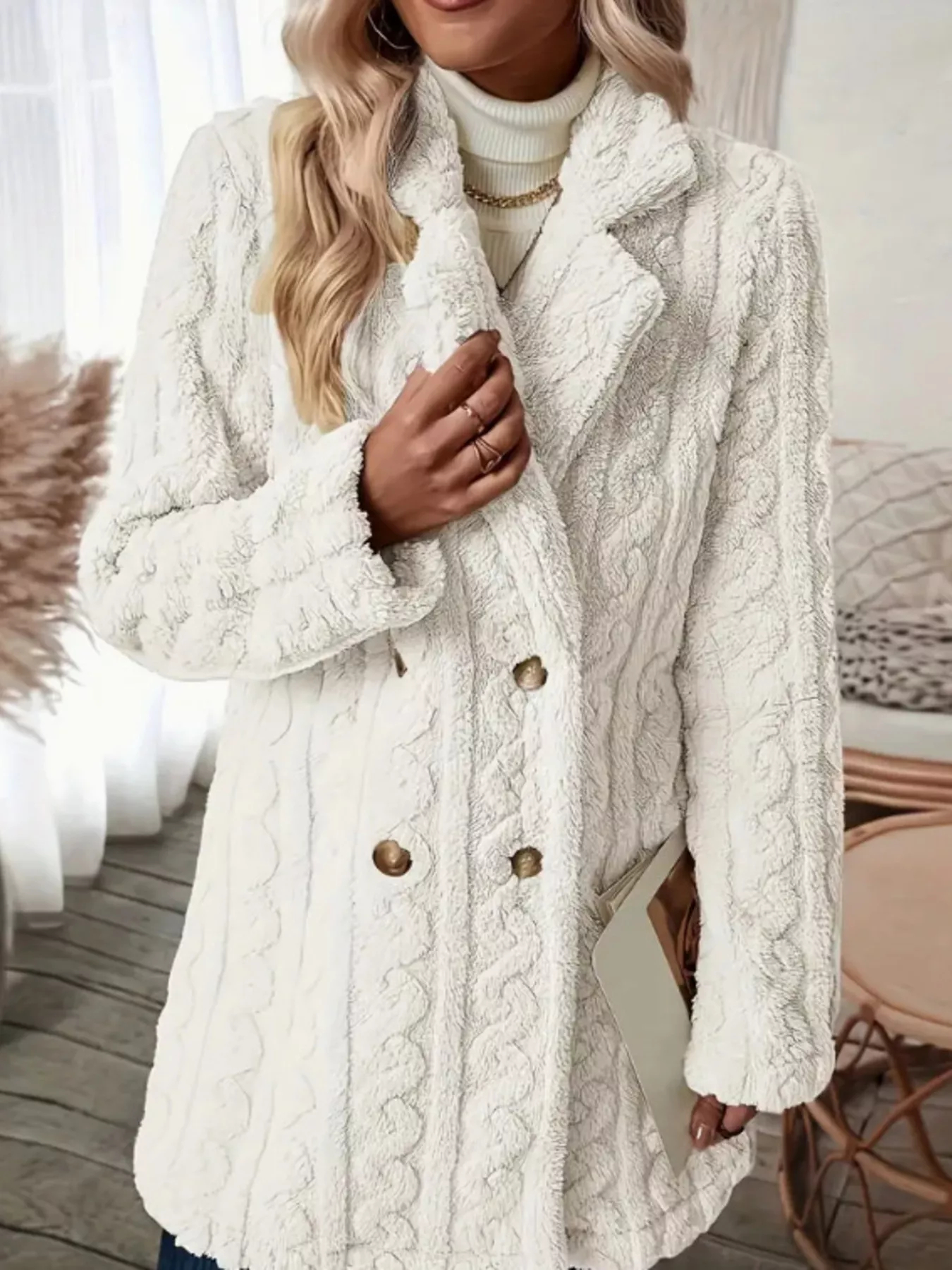 2026 Autumn and Winter New Style Plush Warm Double-Breasted Button Wool Coat