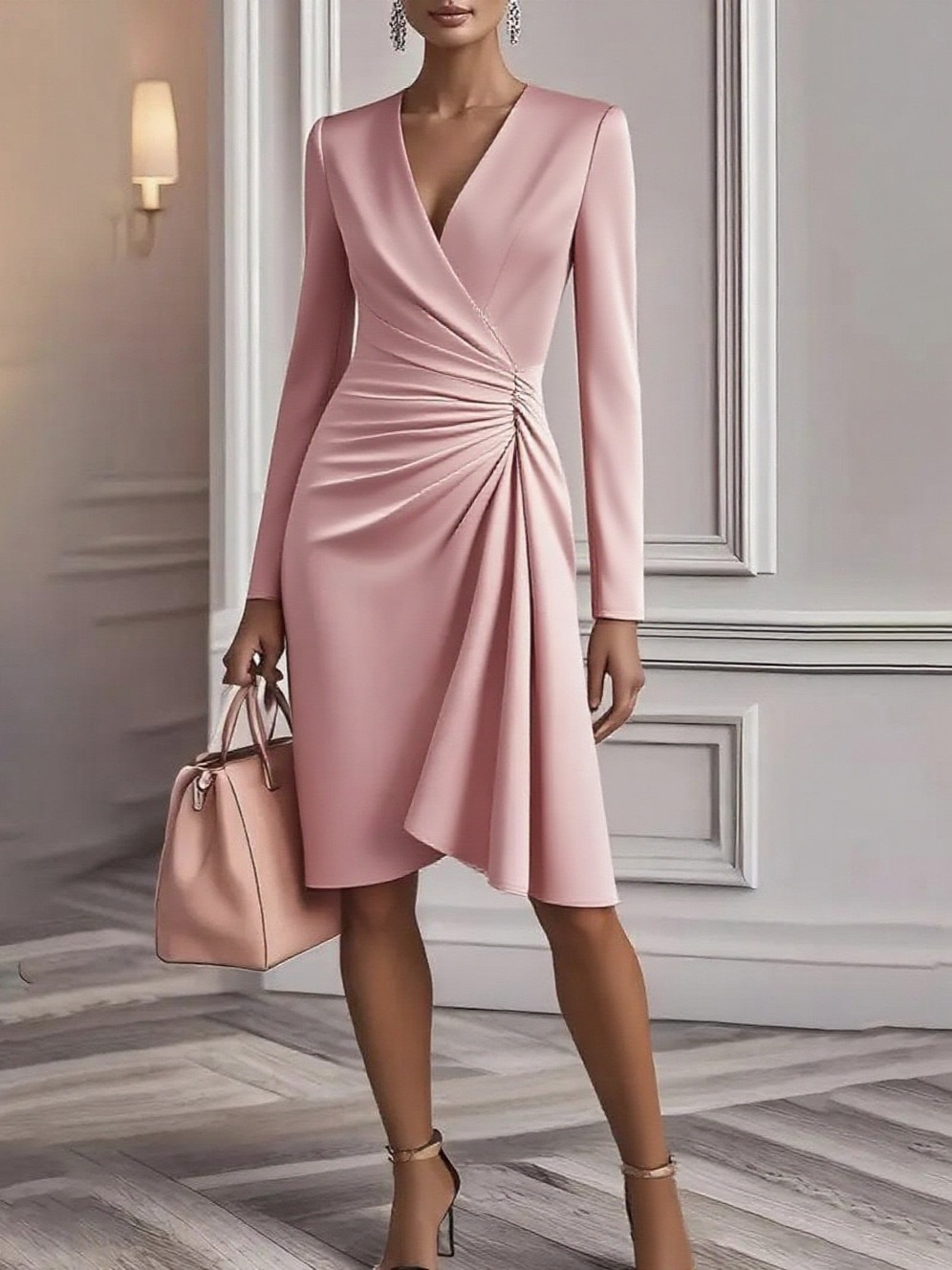 Women's V Neck Solid Color Dress