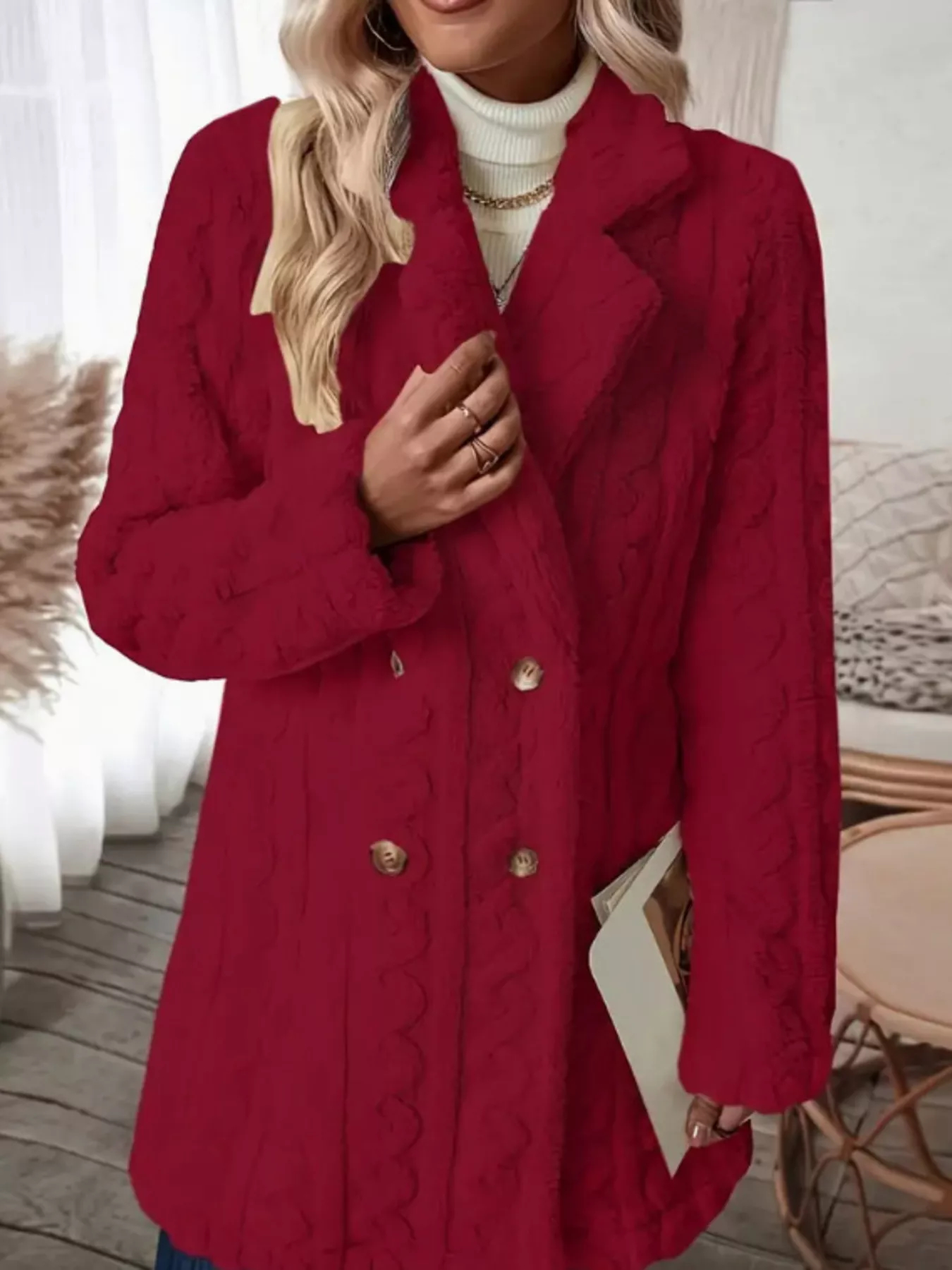 2026 Autumn and Winter New Style Plush Warm Double-Breasted Button Wool Coat